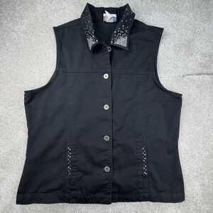Las‎ Olas Black Denim Vest Embroidered Rhinestone Bicker